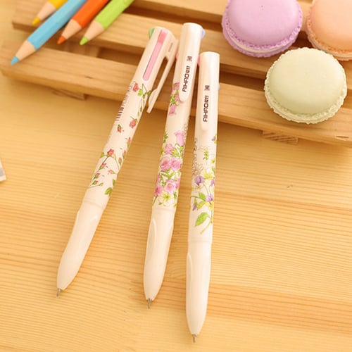 1 Set 3Pcs Summer Story Multicolor Ballpoint Pens Stationery 4 Colors in 1 Pen