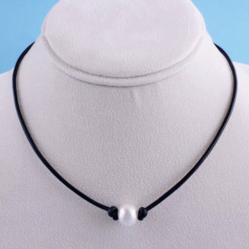 Women Freshwater Pearl Necklace Genuine Leather Cord Choker Jewelry Handmade New
