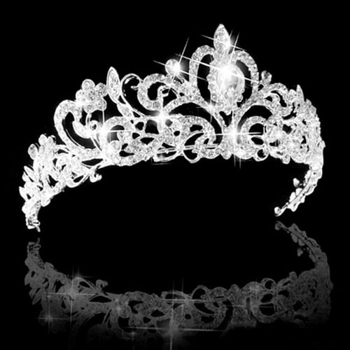 DAZZLING faux diamonds silver toned HEART tiara prom party wedding bridesmaid 