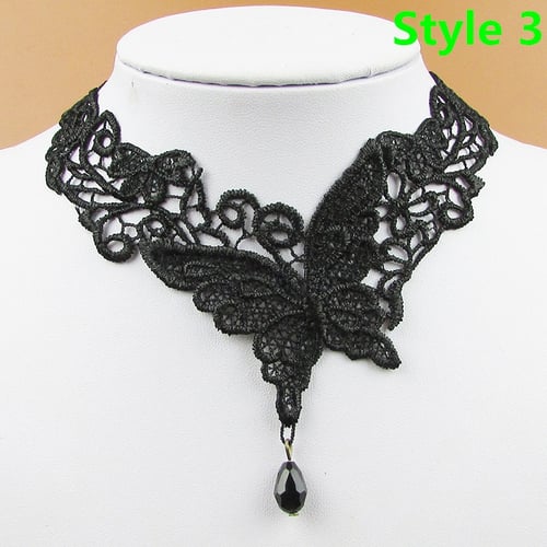 Women Black Lace Flower Chain Tassel Choker Collar Necklace Gothic Punk ST