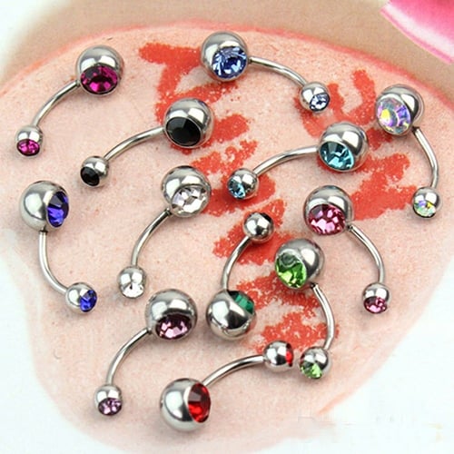 12Pcs/set Surgical Steel Crystal Rhinestone Navel Bar Ring Piercing Button Belly 