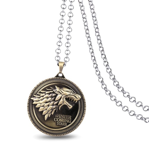 A Game of Thrones Song of Ice And Fire Lannister Stark Wolf Bronze Necklace