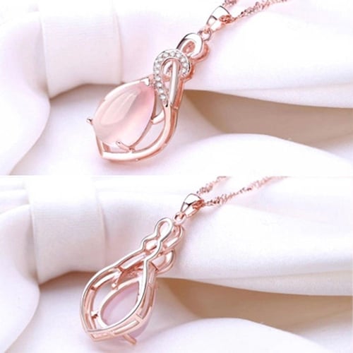 Crystal Rose Gold Plated Charming Pendant Opal Pendant Pink Lotus Stone Necklace 