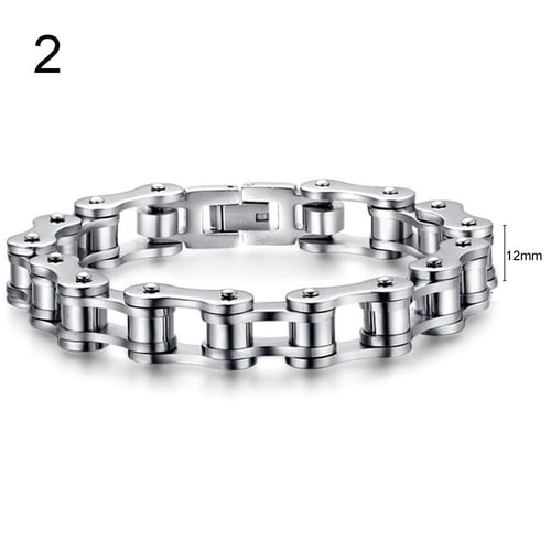 Silver Tone Stainless Steel Motorcycle Bicycle Chain Bracelets High Polish 