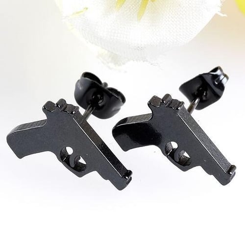 Black Pistol gun stud earrings