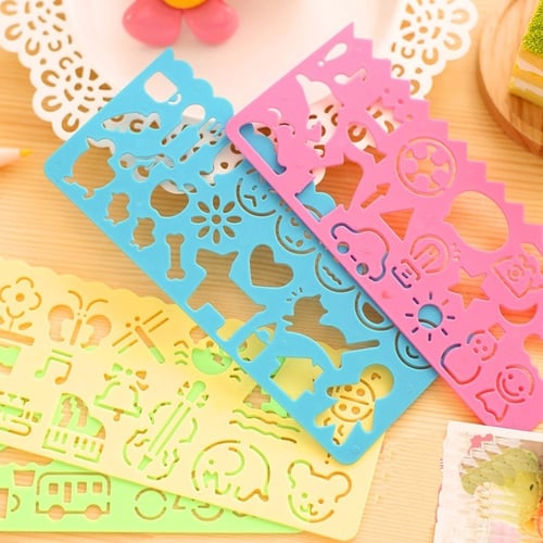 Plastic Animals Vehicles Instruments Stencil Set For Kids Gift Art Painting 4psc 