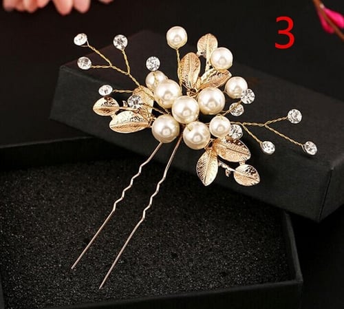 Wedding Crystal Pearl Flower Hair Pins Elegant Bridal Bridesmaid Veil Jewelry 
