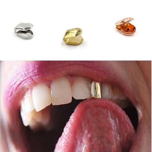Plain Hip Hop Tooth Single Gold Color Teeth Rapper Caps Top And Bottom Teeth
