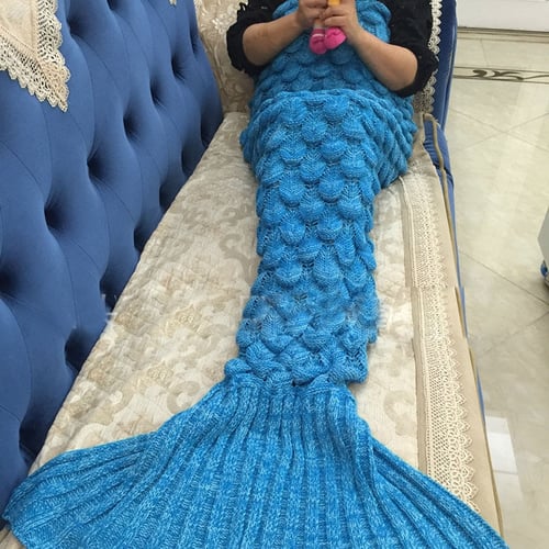 Adult Mermaid Tail Sofa Blanket Soft Warm Woolen Crochet Knitting Sleeping Bag 