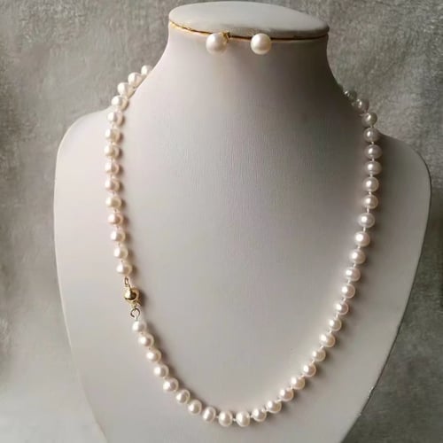 Wholesale 7-8MM White Akoya Cultured Pearl Necklace Bracelet Earring Set 18" 
