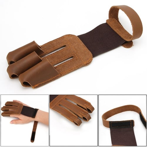 Archery Protect Glove 3 Fingers Pull Bow arrow Leather Shooting Glovha 