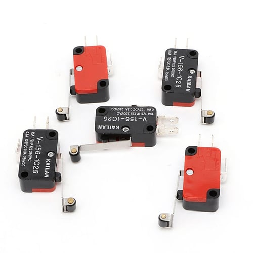 5Pcs V-156-1C25 Micro Limit Switch Long Hinge Roller Momentary SPDT Snap Action 