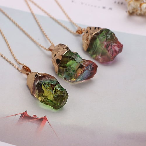 Natural Quartz Crystal Stone Irregular Chakra Healing Gemstone Pendant Necklace 