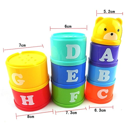 Kids Baby Children Figures Letters Folding Cup Pagoda Stack Educational Toy 1Set 