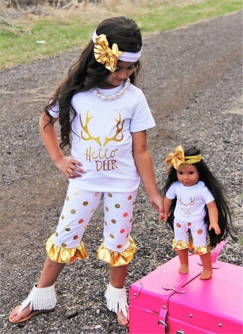2Pcs Toddler Kids Infant Baby Girls Outfits Clothes Deer Romper Headband Set 