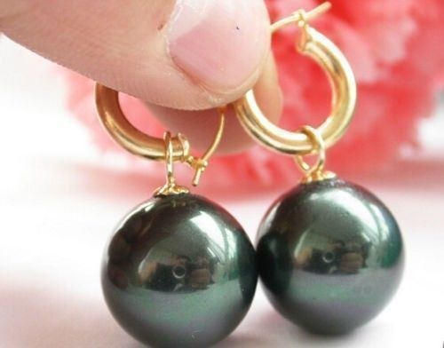 SOUTH SEA SHELL PEARL DANGLE EARRING 14K REAL 15-16MM WHITE ROUND AAA+ 