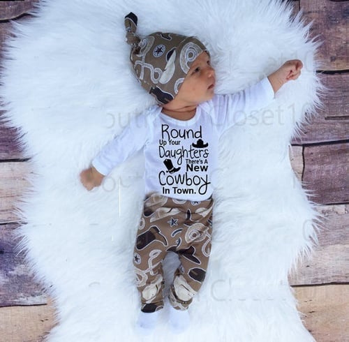 3pc Newborn Toddler Baby Girls Boy Bodysuit Romper+Pants+hat Clothes Outfit Set 