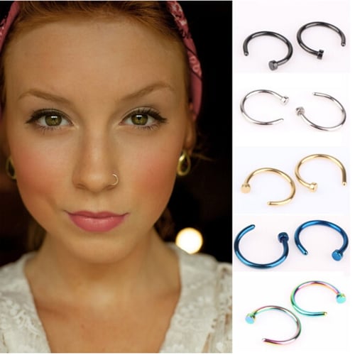 Hot 5Pcs Stainless Steel Nose Open Hoop Ring Earring Jewelry Body Piercing Studs 