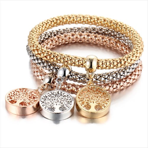 3Pcs Fashion Women Bracelets Set Charm Rhinestone Bangle Alloy Plated Jewelry 