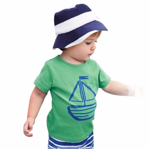 2pcs Summer Kids Boys T-Shirt Cartoon Pirate Vessel+Stripe Short Pants Sets 