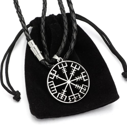 Viking Vegvisir Compass Pendant Norse Nordic Pirate Pendant Necklace Genuine Lea 