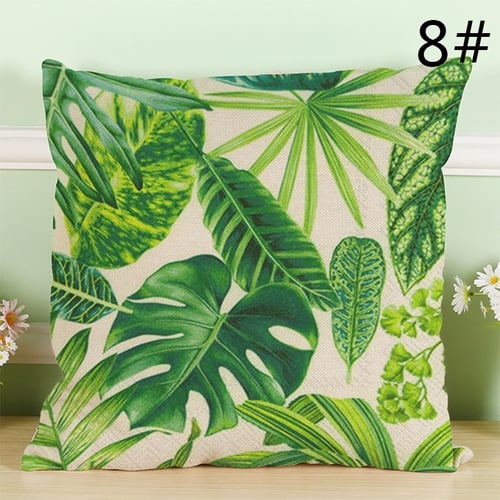 Summer Green Leaf Cotton Linen Pillow Case Waist Throw Cushion Cover 