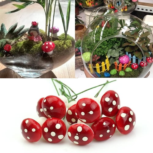 10Pcs Mini Red Mushroom Garden Ornament Miniature Plant Pots Fairy DIY Dollhouse 