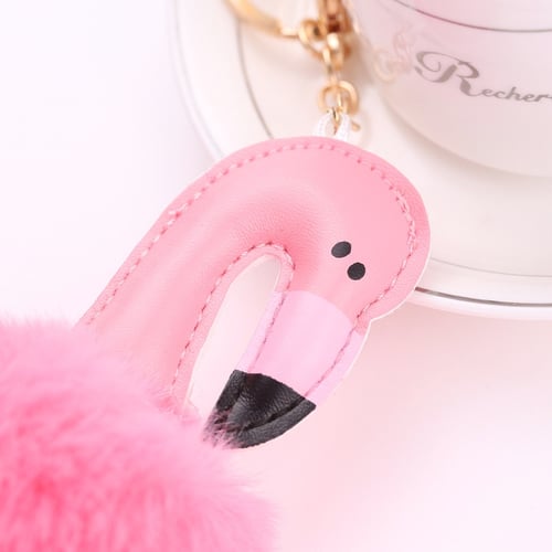 Soft Ball Flamingo Shape Pendant Key Chain Keyring Keyfob Bag Decor Pink 
