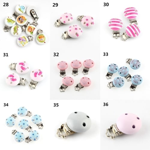 5Pcs Metal Wooden Baby Pacifier Clips Infant Soother Clasps Holders Accessories 