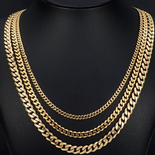 Men's Boy Stainless Steel 18K Gold Plate Curb Cuban Chain Necklace Jewelry 24"