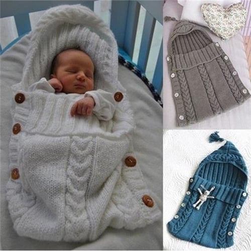 Infant Baby Blanket Knit Crochet Winter Warm Swaddle Wrap Sleeping Bag Throws UK 