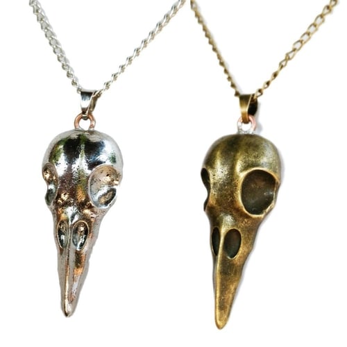 1Pcs Antique Silver Bird Head Skull Skeleton Halloween Necklace Pendant Charms 