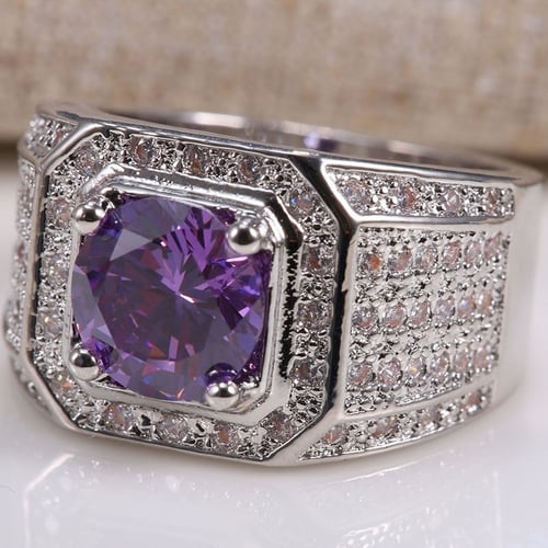 Amethyst Purple Gemstone Fashion Women Men Silver Ring Size 6 7 8 9 10 11 12 13 