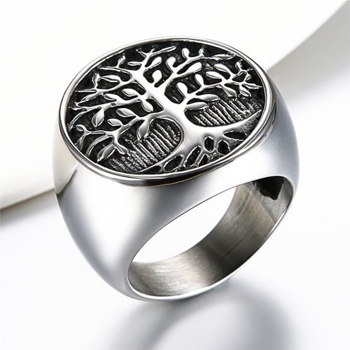 Engraved Tree of Life Rings Tree of Life with Zircon Ring 18K Gold Plated Stainless Steel Tree of Life Ring Tree of Life Signet Ring