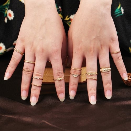 12 Pcs/set Gold Midi Finger Ring 3 Black Punk Boho Knuckle Rings Jewelry NEW 