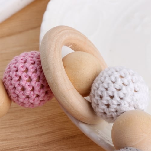 Wood Wooden Baby Teether Bracelet Crochet Bead Teething Ring Play Chewing Toy LD 