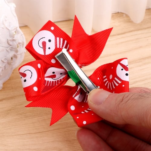 12Pcs Xmas Christmas Bowknot Hairpin Hair Bow Clips Barrette For Kids Baby Girls 
