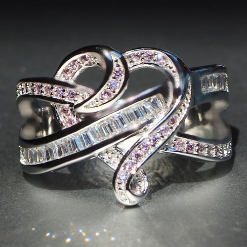 Noble Silver White Topaz & Blue Sapphire Ring Wedding Bridal Women Jewelry 6-10 