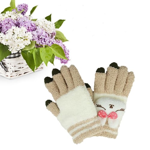 Women's Touch Screen Full Fingers Winter Warm Weaved Knit Wrist-Gloves Mittens
