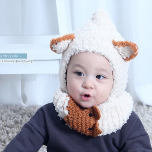 Baby Toddler Girls Boys Warm Hat Winter Beanie Hooded Scarf Earflap Knitted Cap 