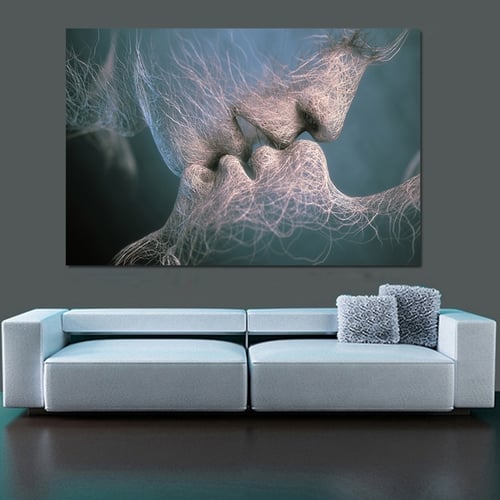 New Fashion Black White Love Kiss Abstract Art On Canvas Painting Wall Picture Print Home Decor Creative Papers Stickers Accessories - Black Love Wall Art Painting