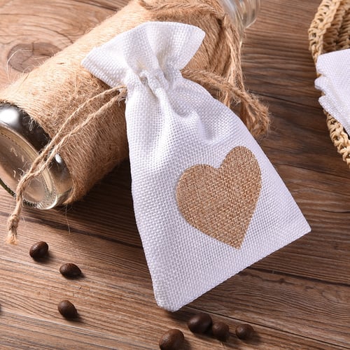 Lot 6/12pcs Linen Pouches Heart Pattern Drawstring Bags Wedding/Jewelry/Gift Bag 