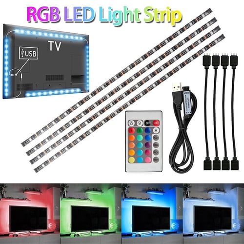 5V 5050 60SMD/M RGB LED Strip Light Bar TV Back Lighting Kit+USB 24Key IR Remote 