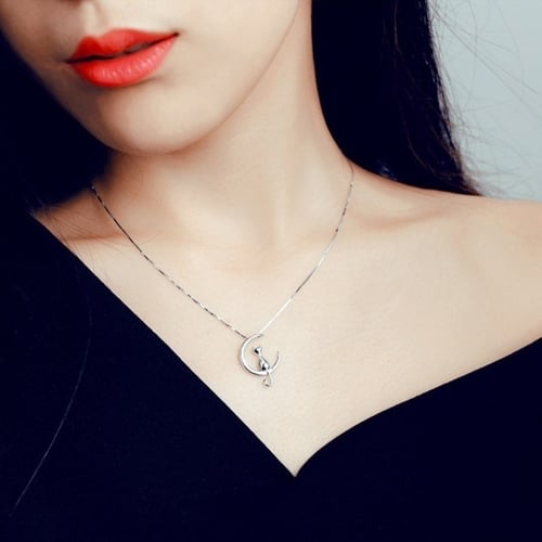 925 Silver Heart Cute Pendant Women Flower Charm Chain Necklace Fine Gift 1PC 