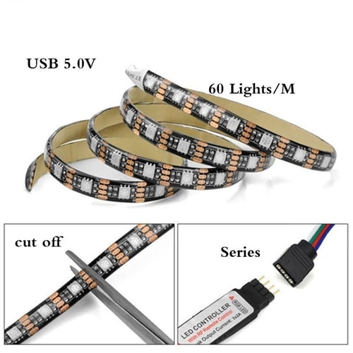 USB Remote Control 5V 5050 60SMD/M RGB LED Strip Lights Bar TV Back Lighting 