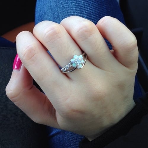 Women 925 Silver Aquamarine Rings Flower Drop Rings Wedding Jewelry Size#6-10 