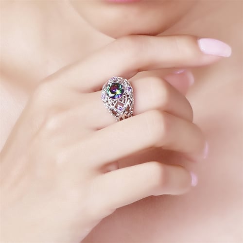 Fashion Ovale Cut Jewelry Rainbow & Blue Topaz Gemstone Silver Ring Taille 6 7 8 9