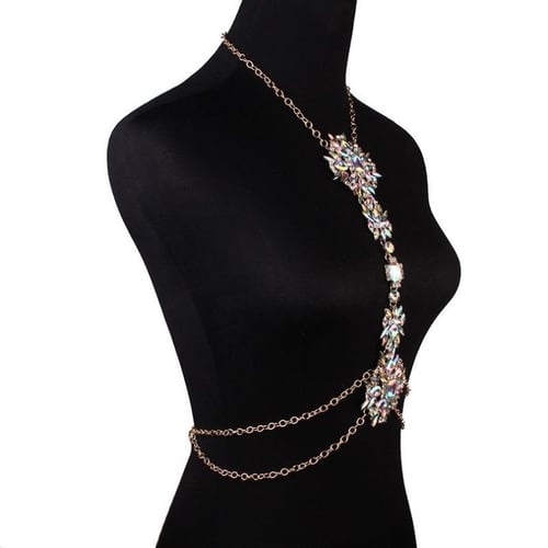 Rhinestone Crystal Gem Pendant Harness Body Chain Necklace Bikini Jewelryu 