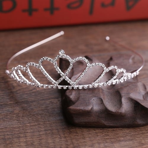 Elegant Crystal Love Heart Tiara Crown Headband Bride Hairband Wedding Jewelry 