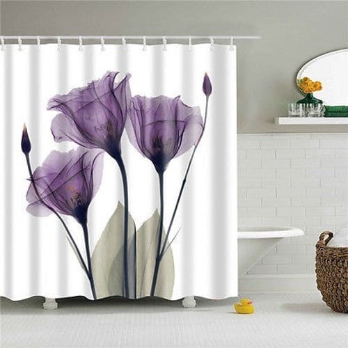 Waterproof Polyester Fabric Bathroom Shower Curtain Sheer Panel Decor 12 Hooks 
